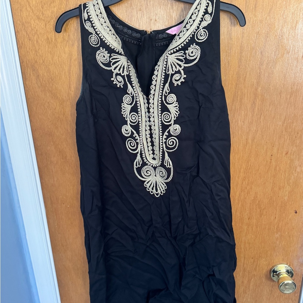 Lilly Pulitzer Black Sleeveless Dress with Gold Embroidery